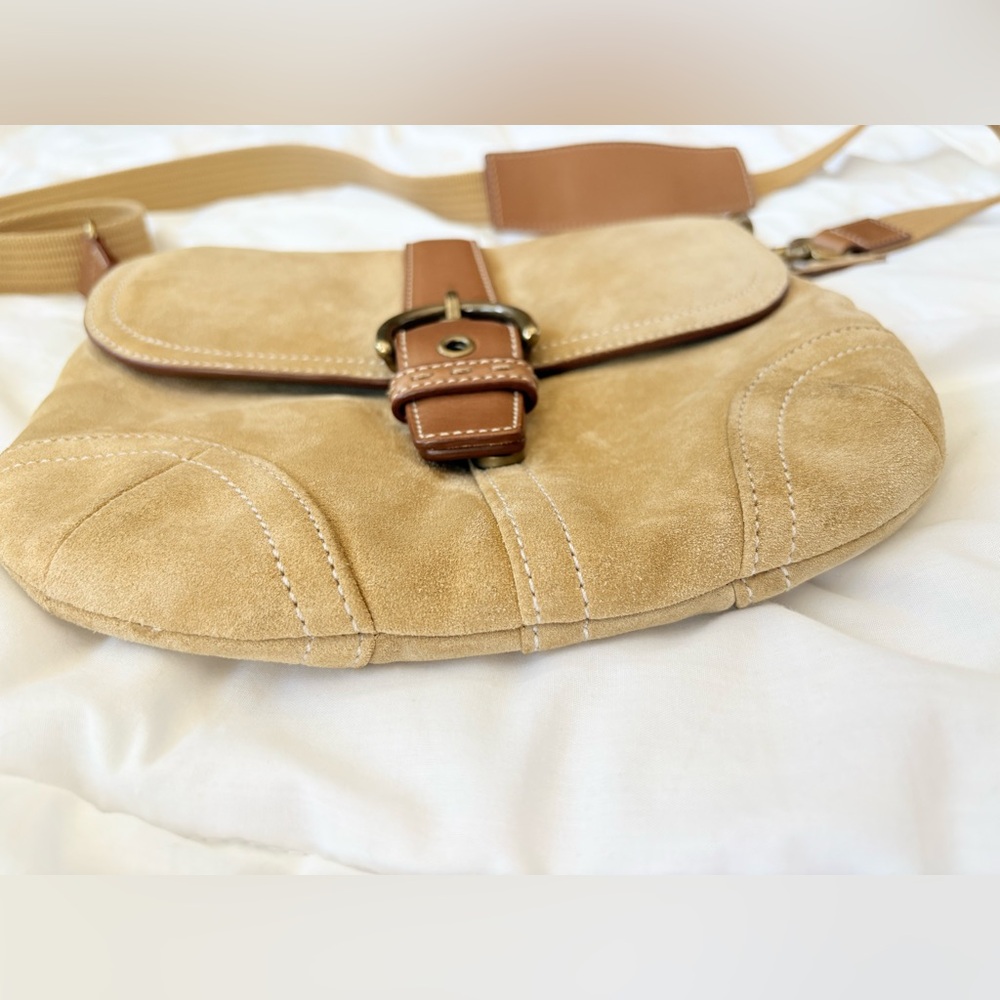 Coach mini Suede Saddle Bag 4743 Tan Mini Crossbody Equestrian Vintage - Picture 10 of 15
